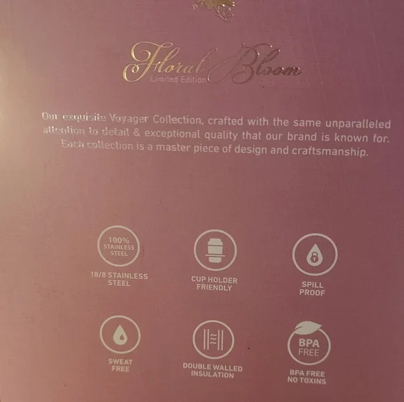 Hydrapeak Floral Tumbler with Lid - Pink and Gold - Picture 8 of 12